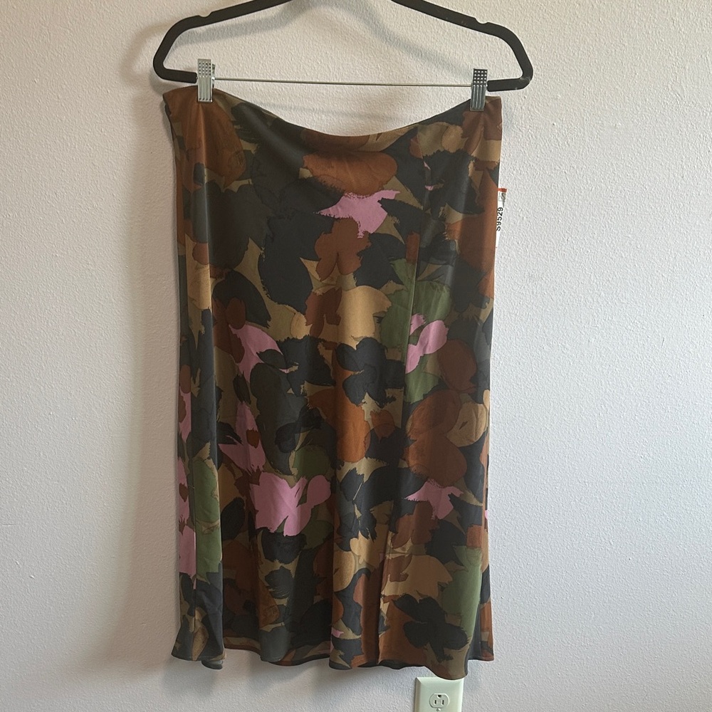 Time and Tru Floral Midi Slip Skirt in Olive, Brown & Pink - Picture 2 of 8